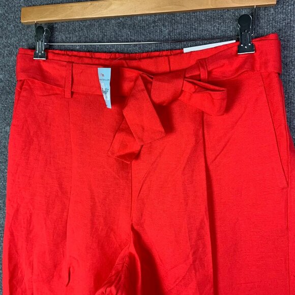 NEW Ann Taylor Womens Red Linen‎ Blend Tie-Waist Pants L Petite High Rise - Picture 3 of 12